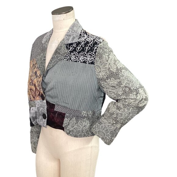 VTG Surya M BOHO Patchwork Cropped Jacket Mixed Media Beaded Embroidered 184B - Picture 6 of 10